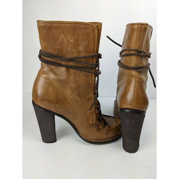 Buttero Tan Leather Lace Up Heeled Boots Size 36 - Picture 9 of 10